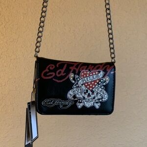 Ed Hardy Mini Black Jewel Encrusted Crossbody Bag